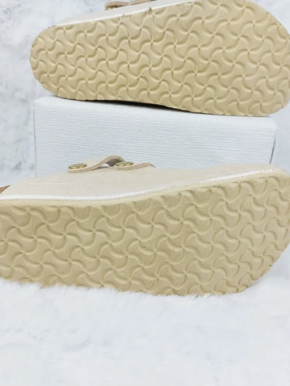Birkenstock Cream Metallic Two-Strap Clog Sandal for Kids